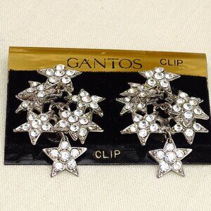 Vintage GANTOS Large Cluster Sparkle Star Clip Earrings